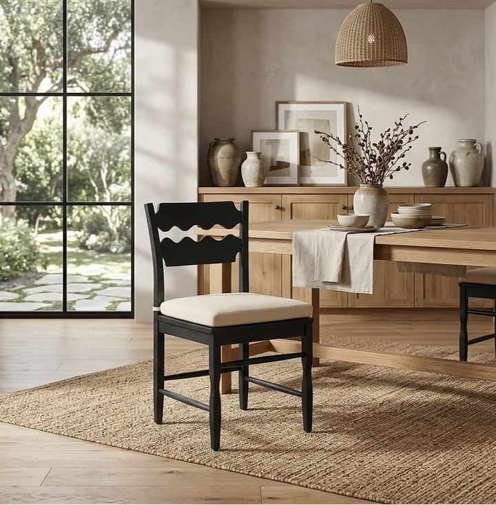 Kne Solid Oak Dining Chair - Black Linen Denmark Home