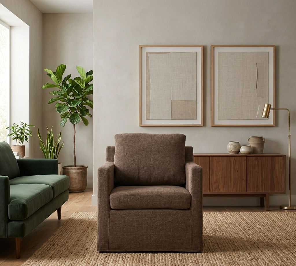 Kelvare Slipcovered Swivel Accent Chair-Mocha Denmark Home