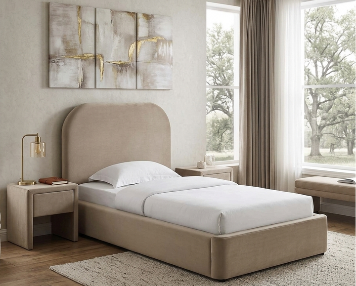 Elskov Performance Velvet Twin Platform Bed - Taupe Denmark Home