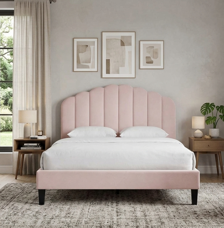 Elise Queen Platform Bed - Pink Denmark Home