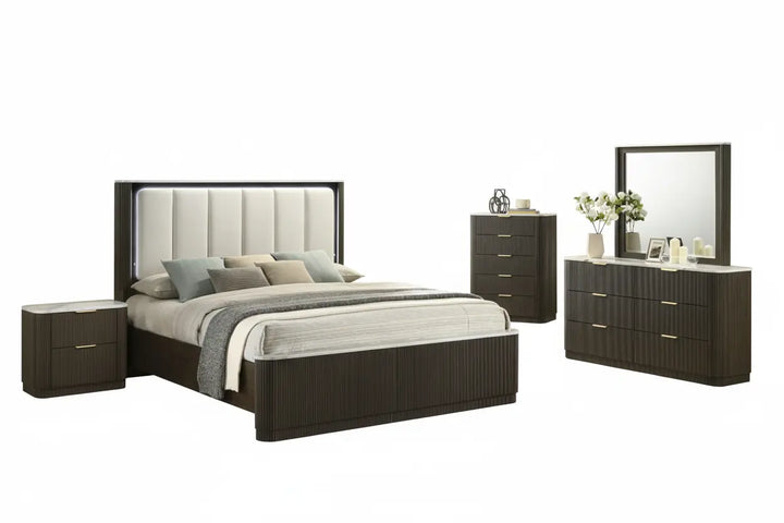 Stellan 5-Piece Queen Bedroom Set with 2 Nightstands – Dark Walnut Denmark Home
