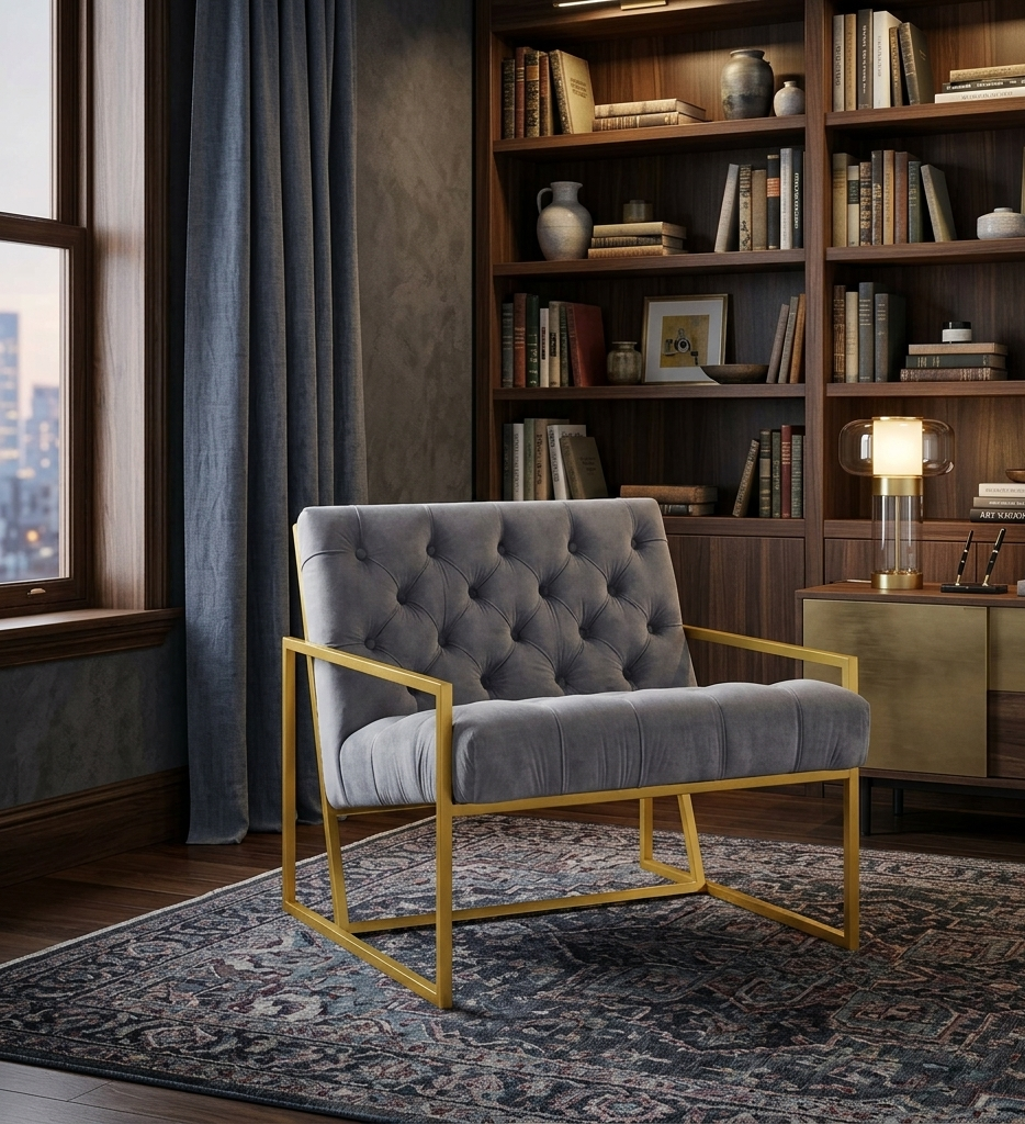 Dew Velvet Tufted Accent Chair – Gray Denmark Home
