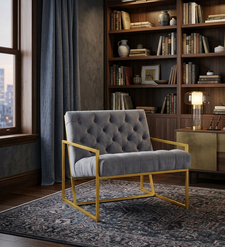 Dew Velvet Tufted Accent Chair – Gray Denmark Home