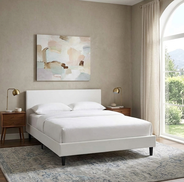 Sena Full Platform Bed - Vinyl White Denmark Home