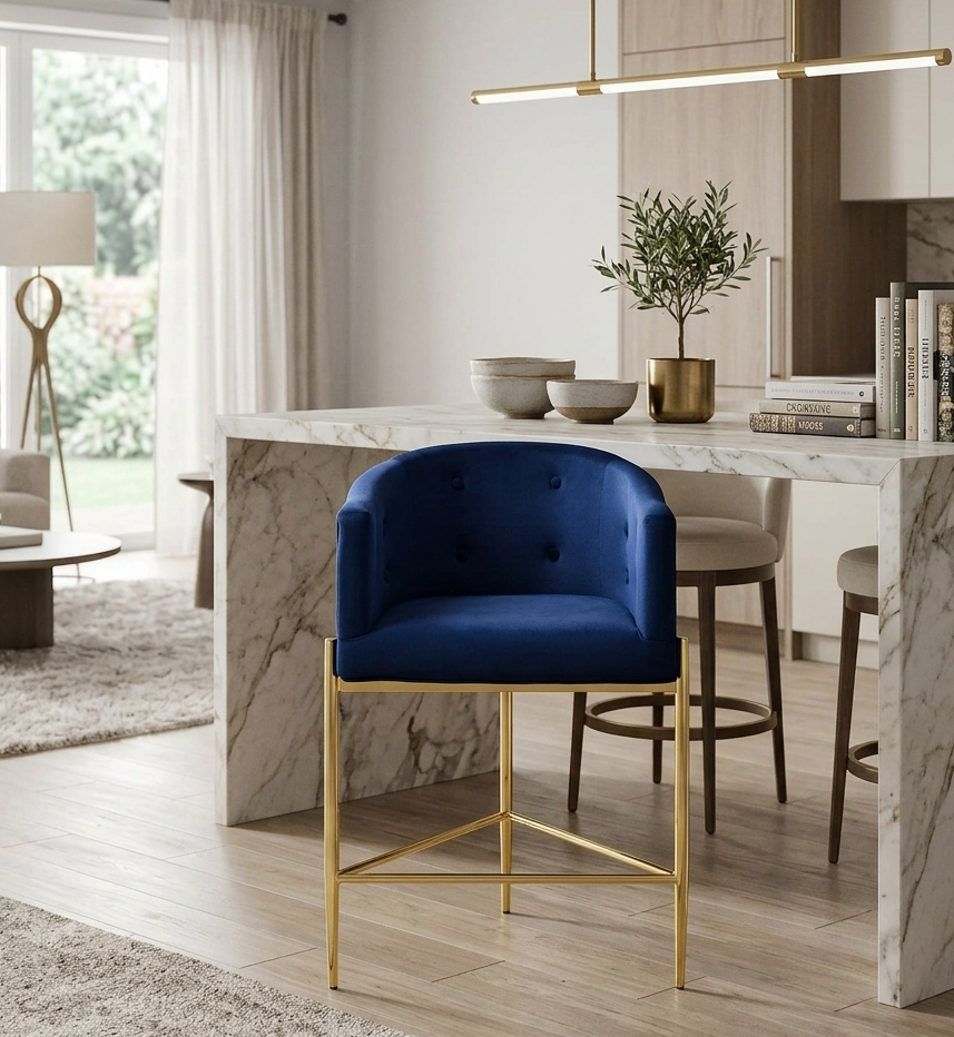 Sprig Tufted Counter Stool - Navy Denmark Home