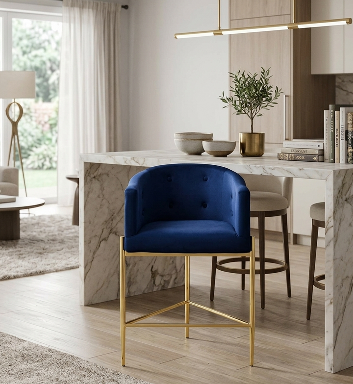 Sprig Tufted Counter Stool - Navy Denmark Home