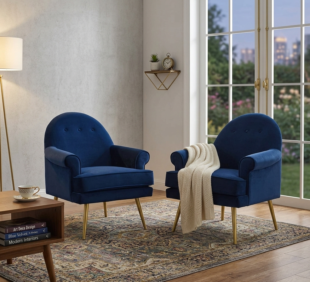 Aurelis Velvet Tufted Accent Chair Set of 2 - Navy Denmark Home