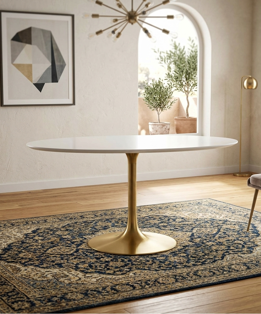 Novara Round Wood Dining Table - Gold White Denmark Home