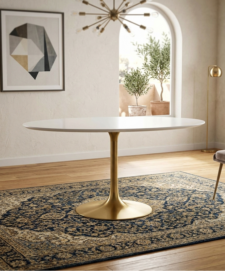 Novara Round Wood Dining Table - Gold White Denmark Home