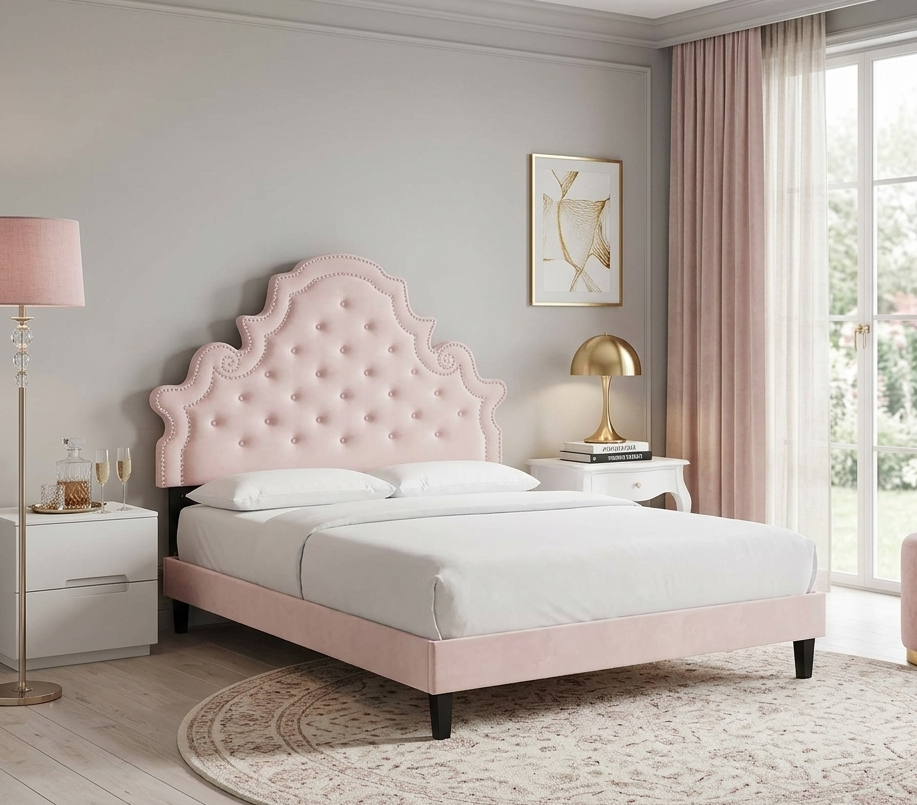 Saga Queen Platform Bed - Pink Denmark Home