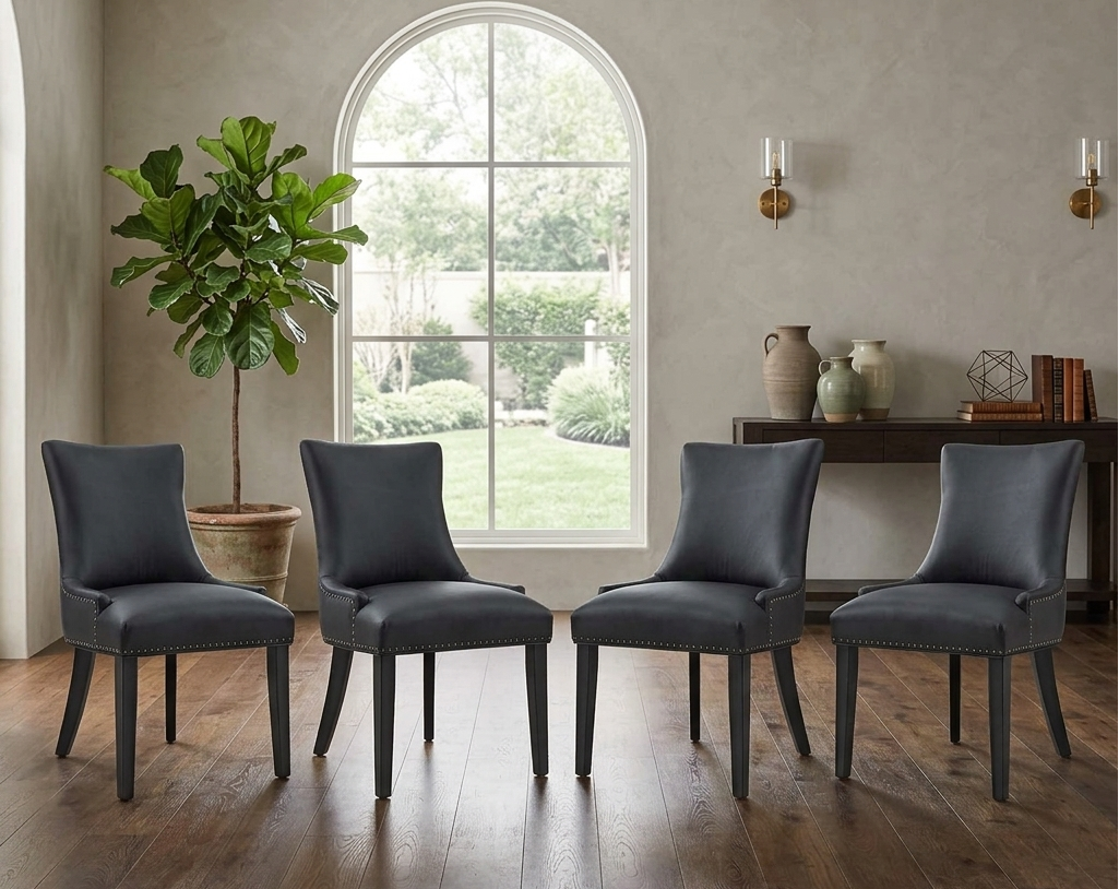 Drape Tufted Vinyl Dining Chair - Black Denmark Home
