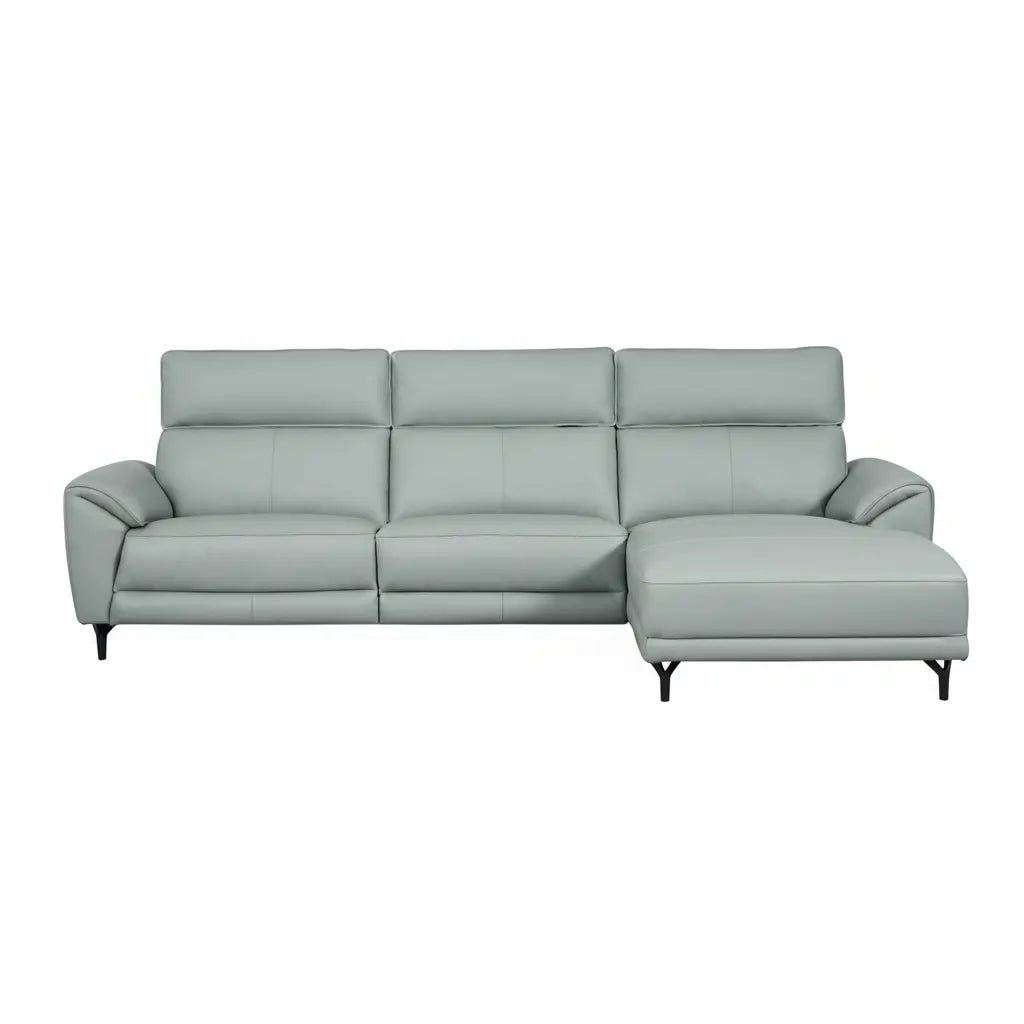 Esmond Power Sectional – Right Chaise, Pale Blue Top Grain Leather Denmark Home