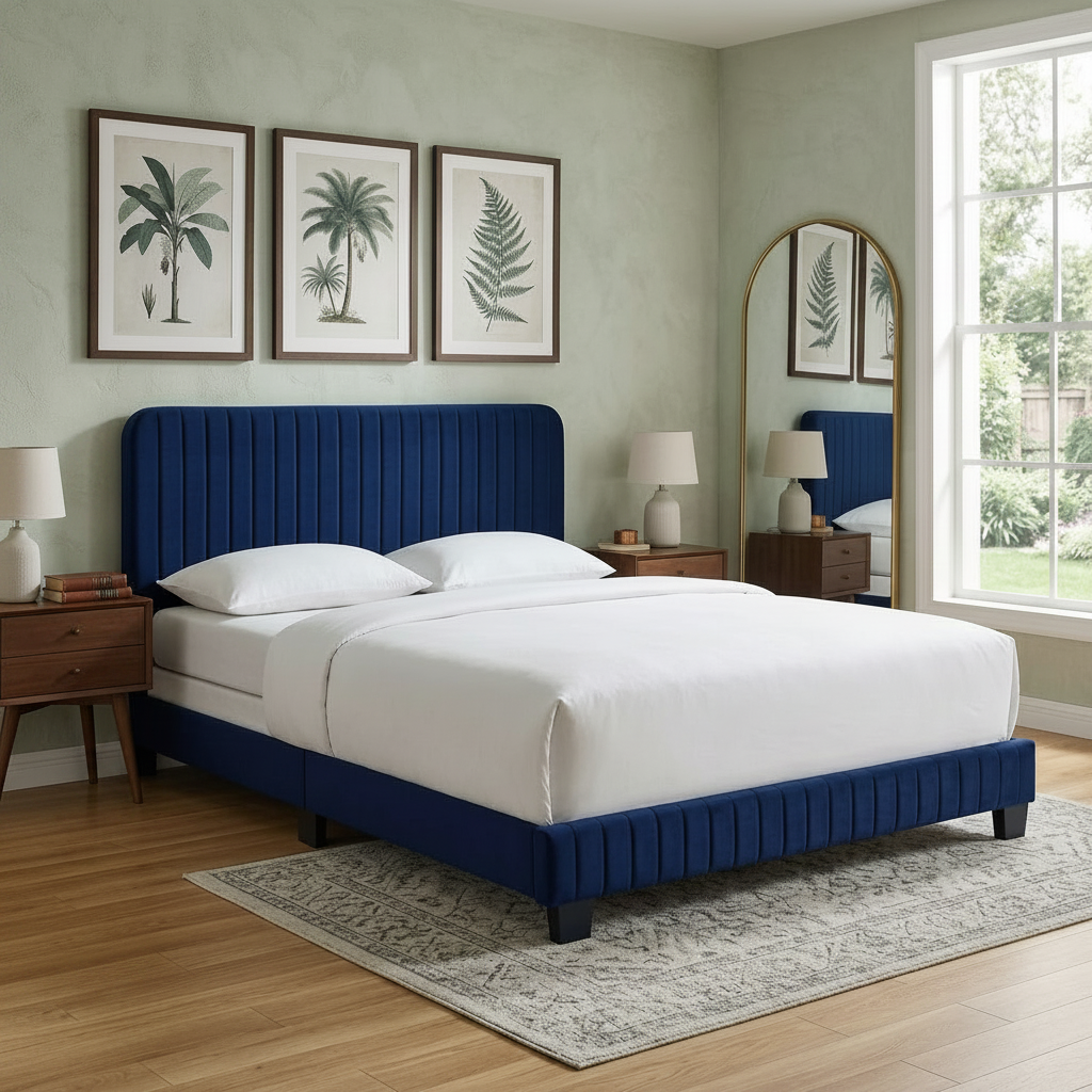 Yiva Queen Bed - Navy Denmark Home