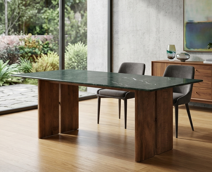 Arca 86 Inch Marble Dining Table - Walnut Green Marble Denmark Home