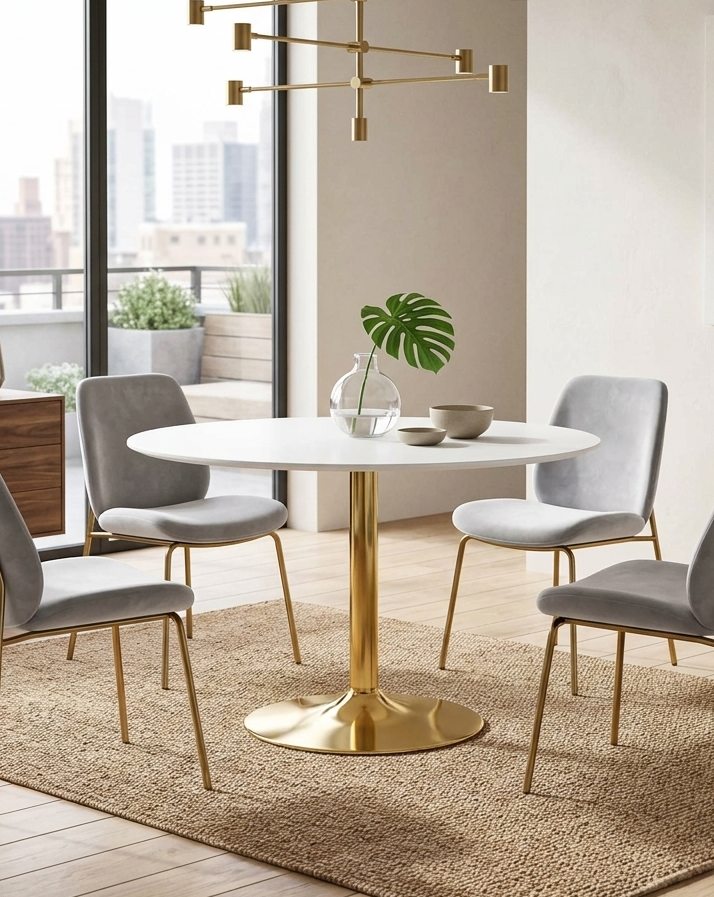 Crest Oval Dining Table – White Top with Gold Pedestal Base 48" Denmark Home