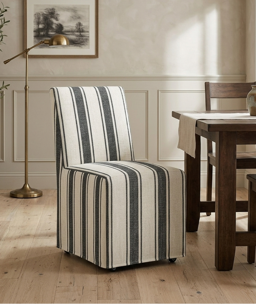 Doux Slipcovered Dining Side Chair - Black Stripe Denmark Home