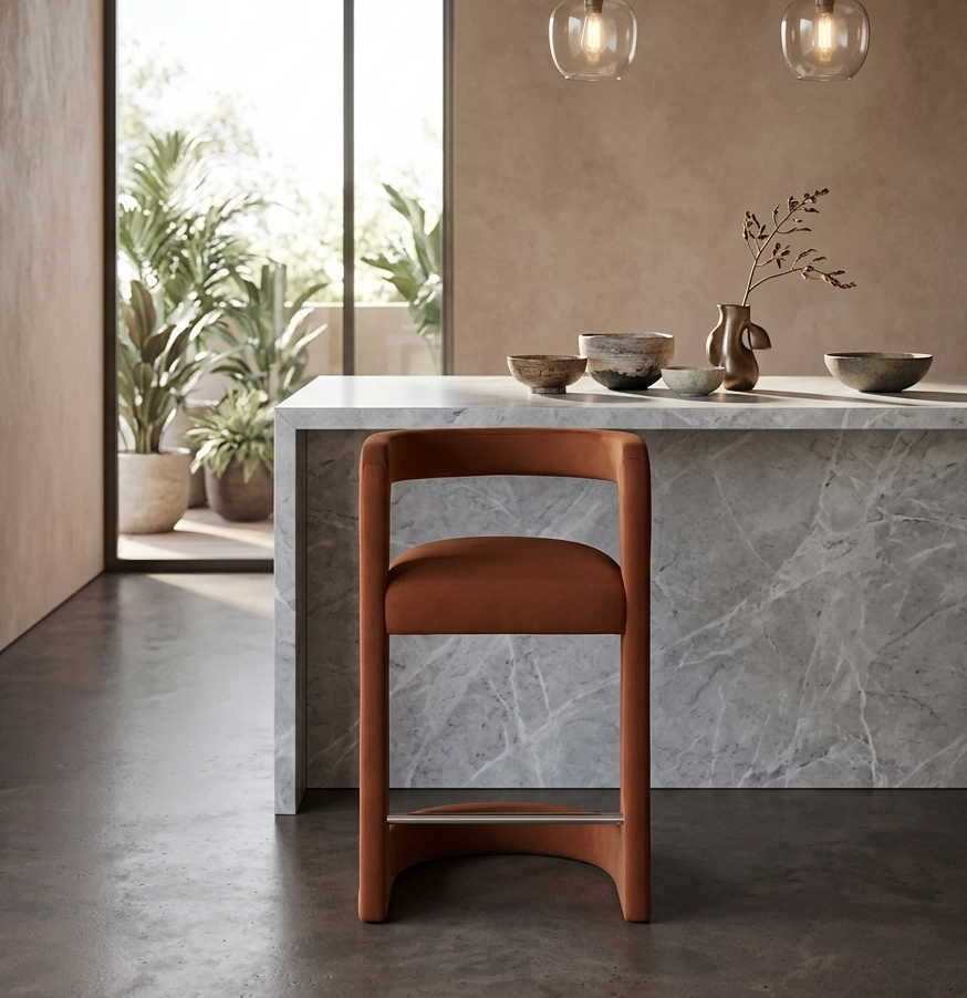 Vigo Velvet Counter Stool - Rust Denmark Home