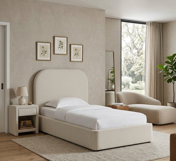 Elskov Woven Heathered Fabric Twin Platform Bed - Heathered Weave Ivory Denmark Home
