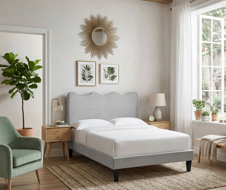 Ona Twin Platform Bed - Light Gray Denmark Home