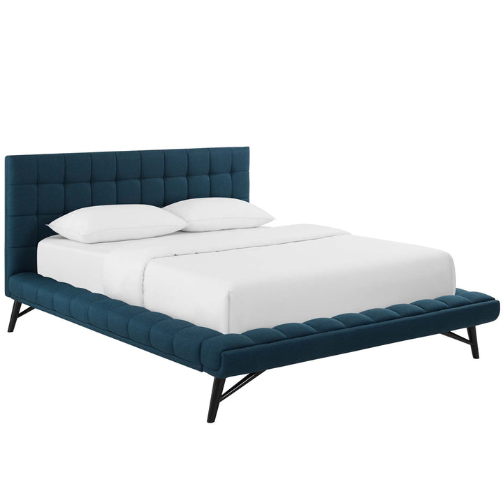 Lysandra Performance Velvet Queen Platform Bed - Blue Denmark Home