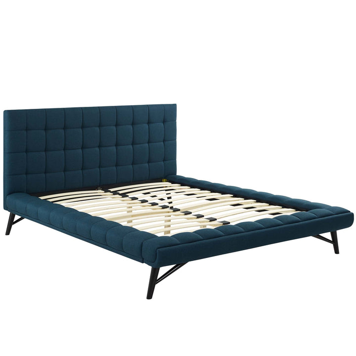 Lysandra Performance Velvet Queen Platform Bed - Blue Denmark Home