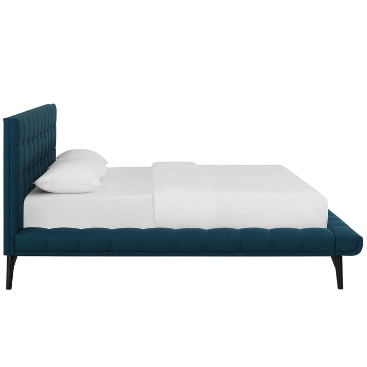 Lysandra Performance Velvet Queen Platform Bed - Blue Denmark Home