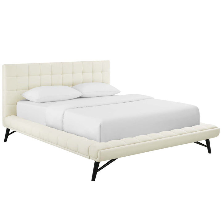 Lysandra Performance Velvet Queen Platform Bed - Ivory Denmark Home