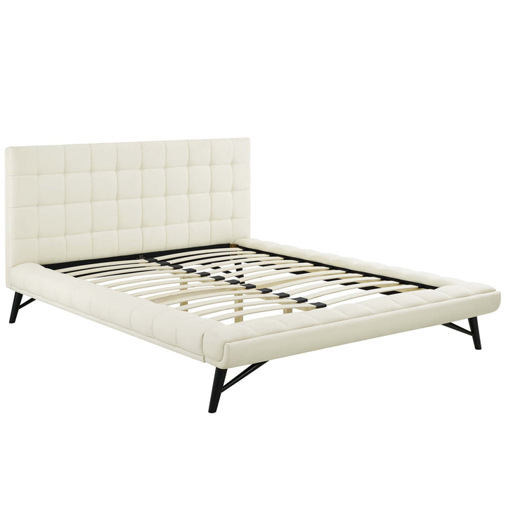 Lysandra Performance Velvet Queen Platform Bed - Ivory Denmark Home