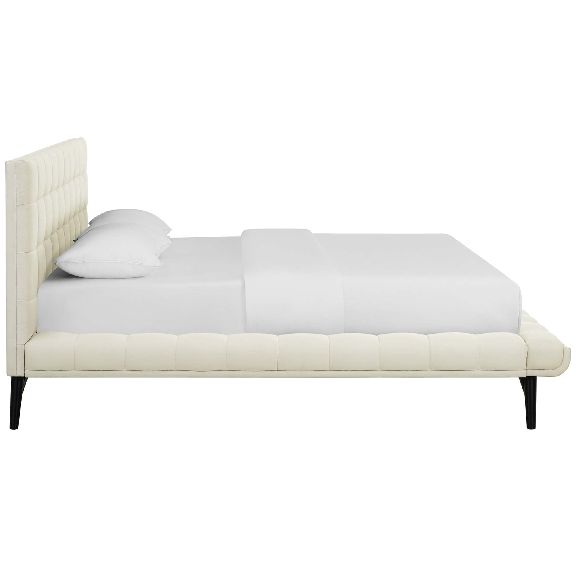 Lysandra Performance Velvet Queen Platform Bed - Ivory Denmark Home
