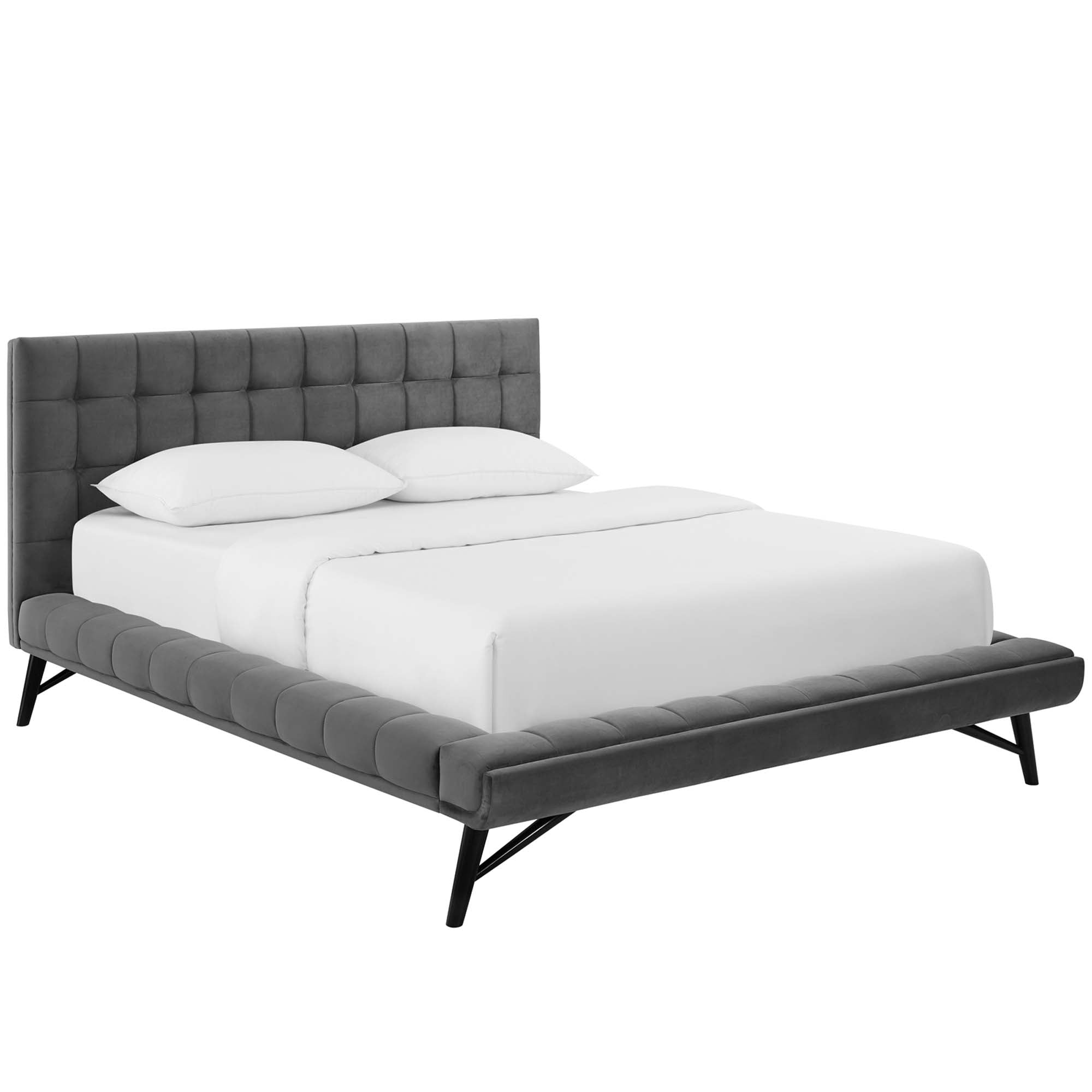 Lysandra Performance Velvet Queen Platform Bed - Gray Denmark Home