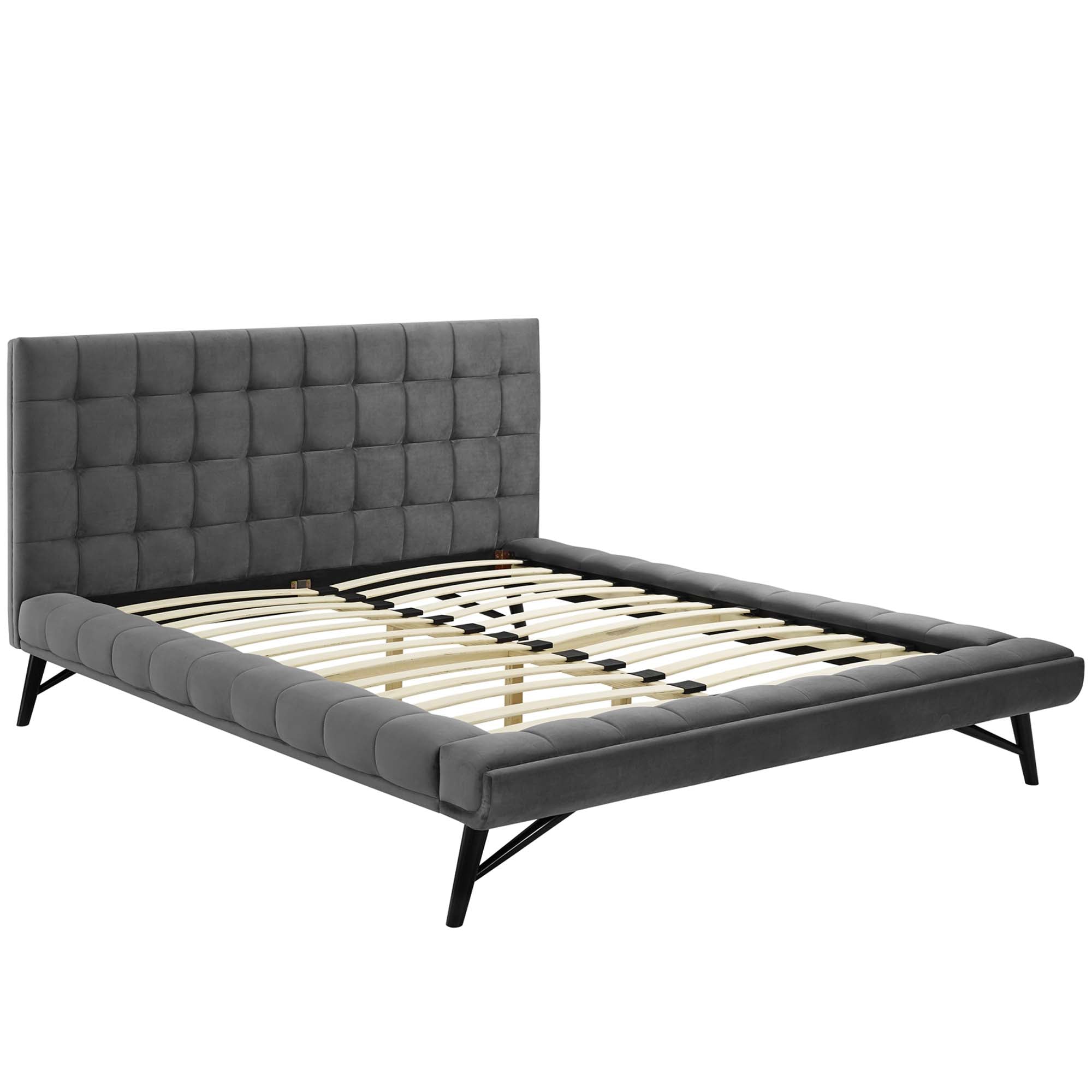 Lysandra Performance Velvet Queen Platform Bed - Gray Denmark Home