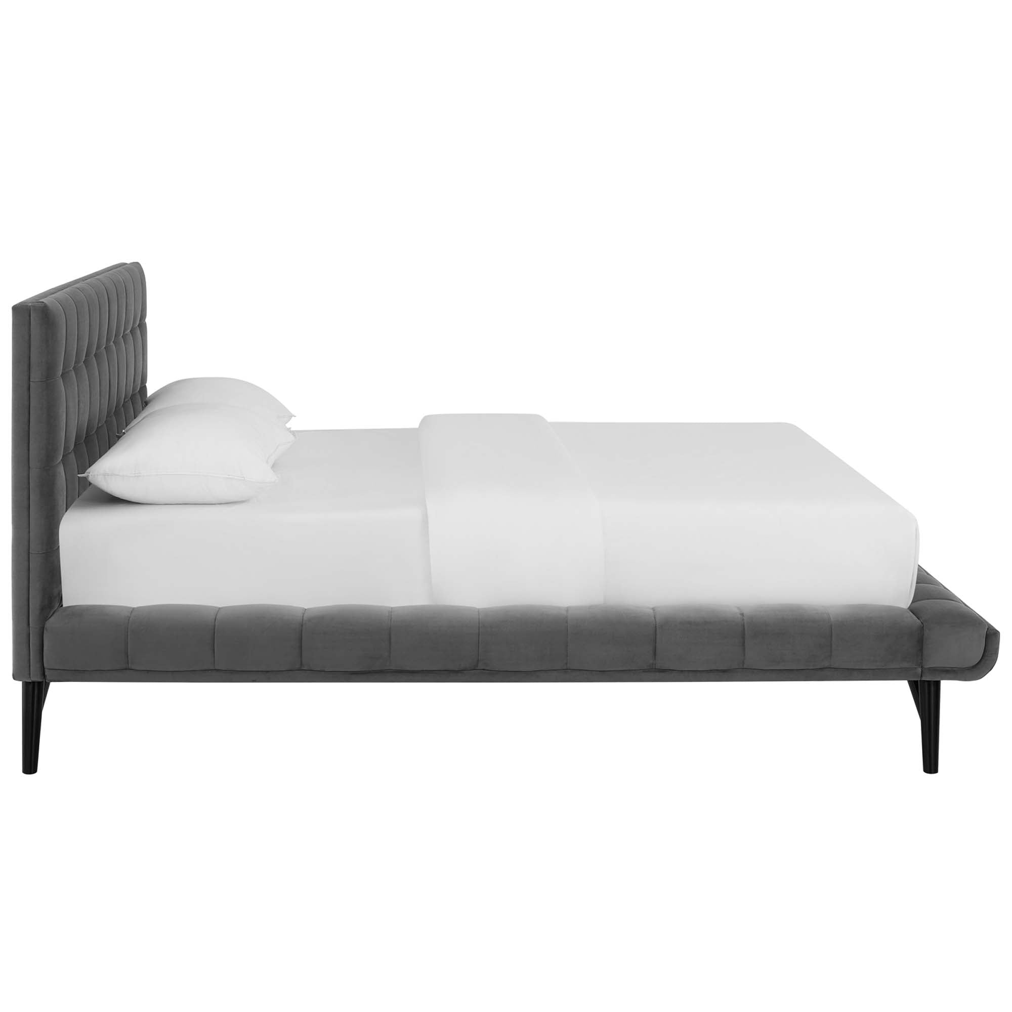 Lysandra Performance Velvet Queen Platform Bed - Gray Denmark Home