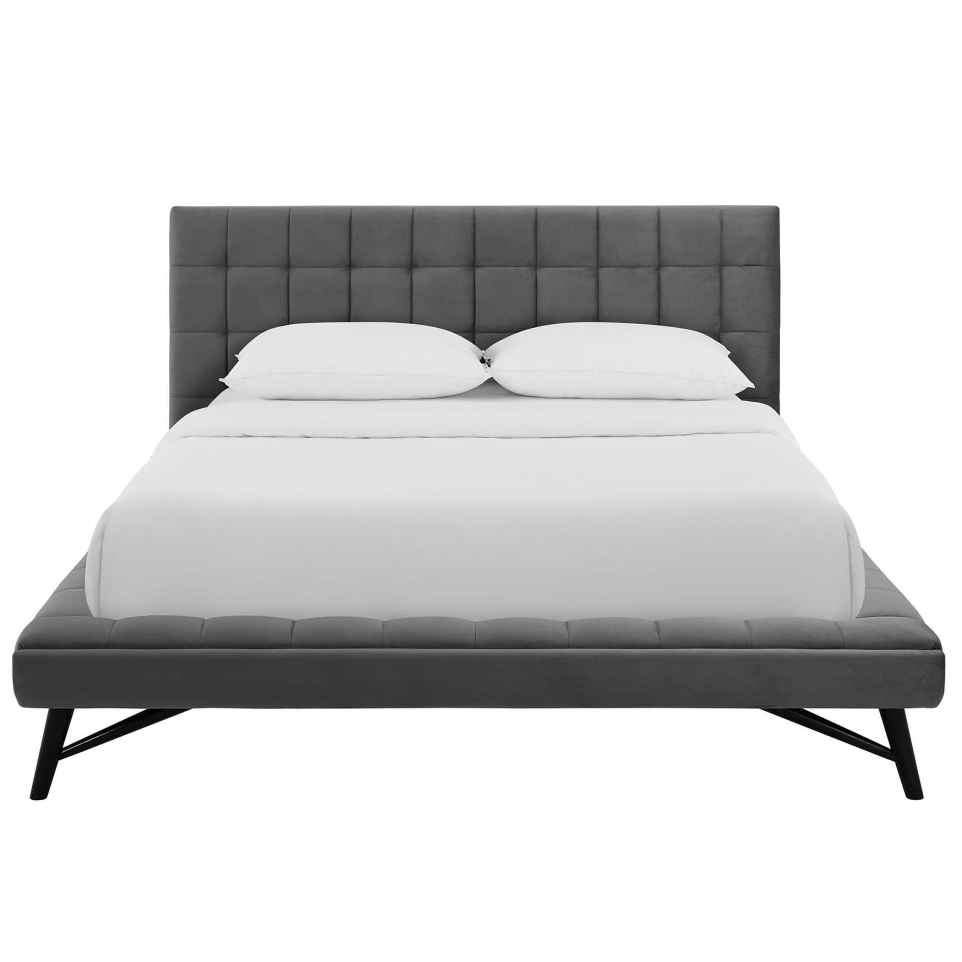 Lysandra Performance Velvet Queen Platform Bed - Gray Denmark Home