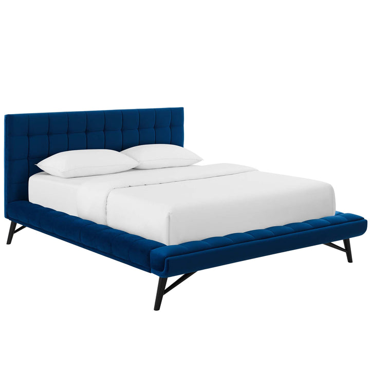Lysandra Performance Velvet Queen Platform Bed - Navy Denmark Home
