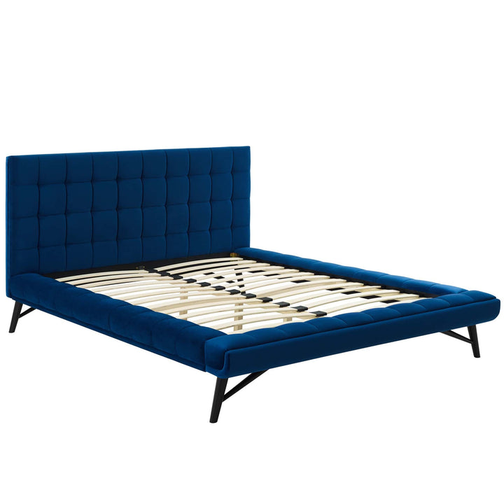 Lysandra Performance Velvet Queen Platform Bed - Navy Denmark Home
