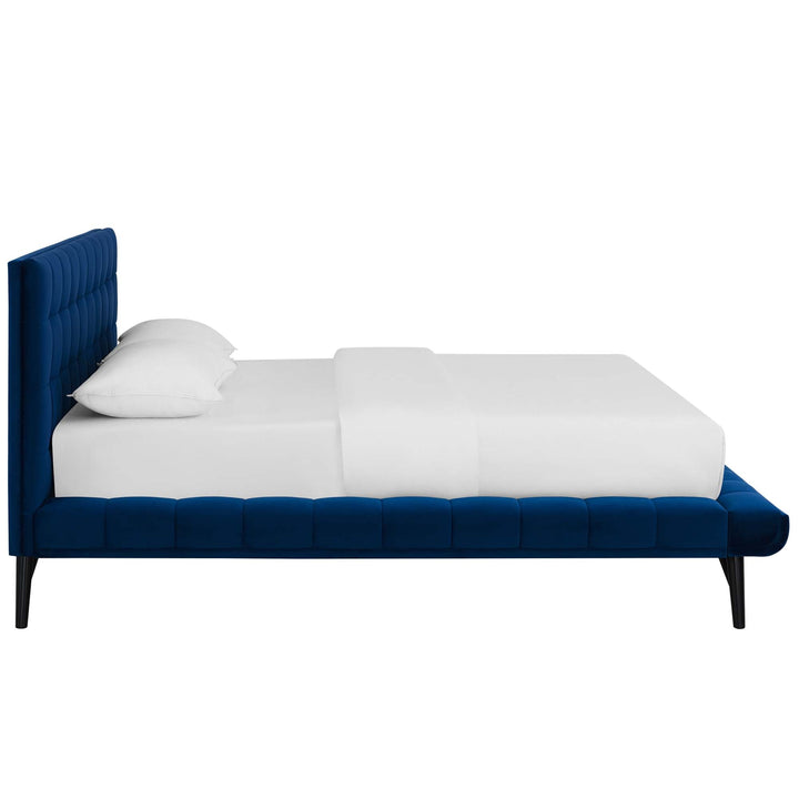 Lysandra Performance Velvet Queen Platform Bed - Navy Denmark Home