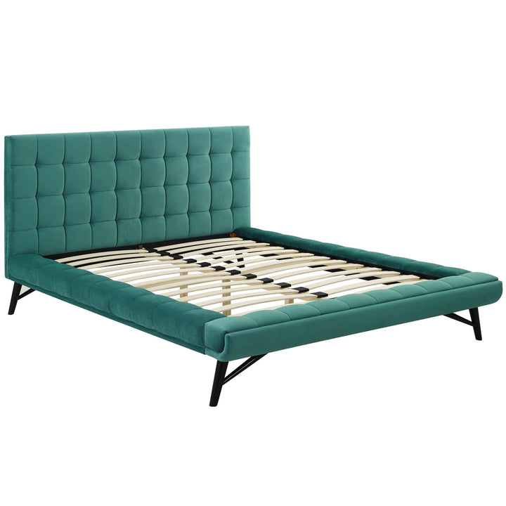 Lysandra Performance Velvet Queen Platform Bed - Teal Denmark Home