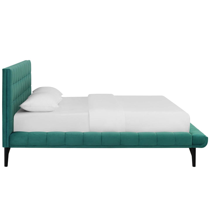 Lysandra Performance Velvet Queen Platform Bed - Teal Denmark Home