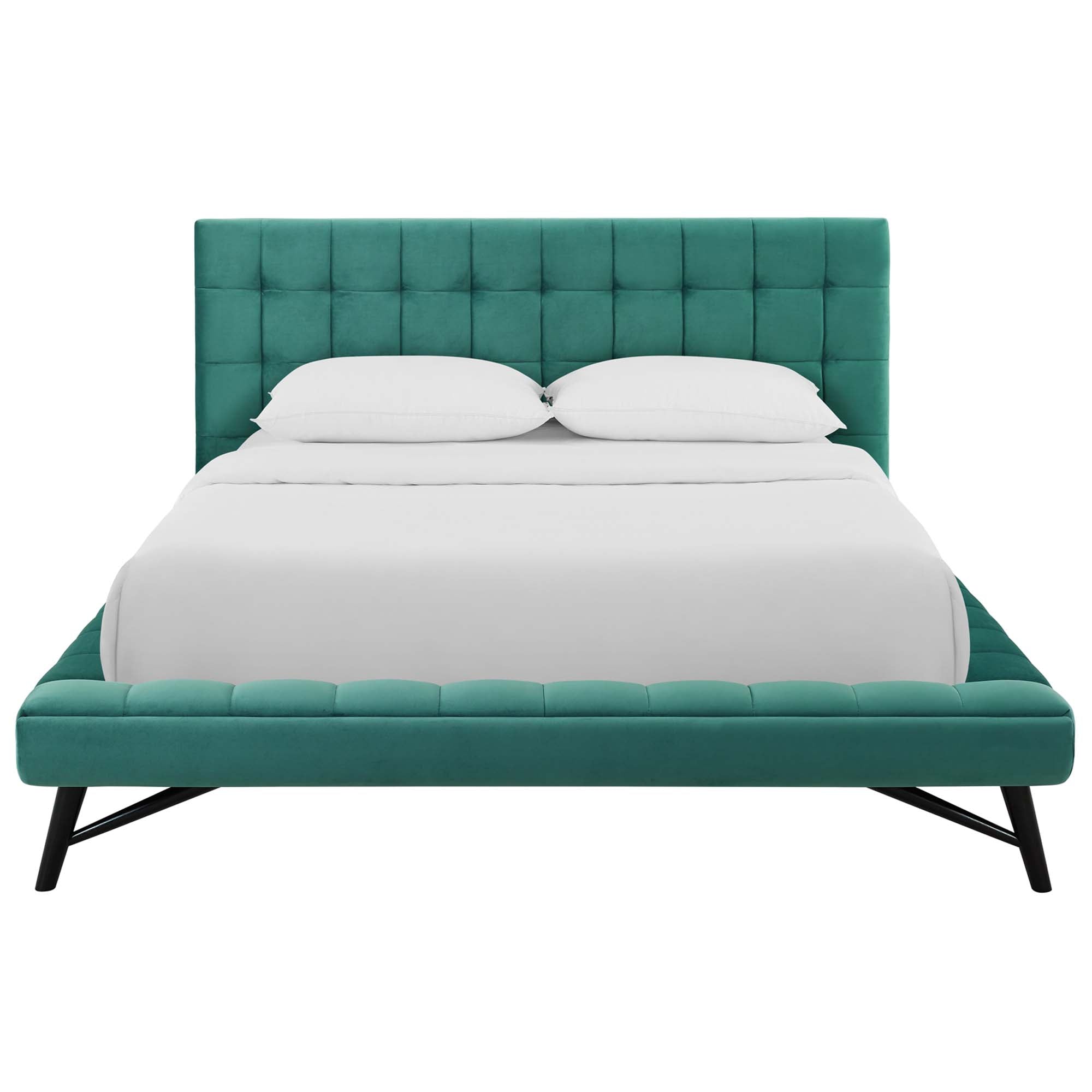 Lysandra Performance Velvet Queen Platform Bed - Teal Denmark Home