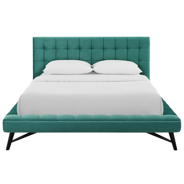 Lysandra Performance Velvet Queen Platform Bed - Teal Denmark Home