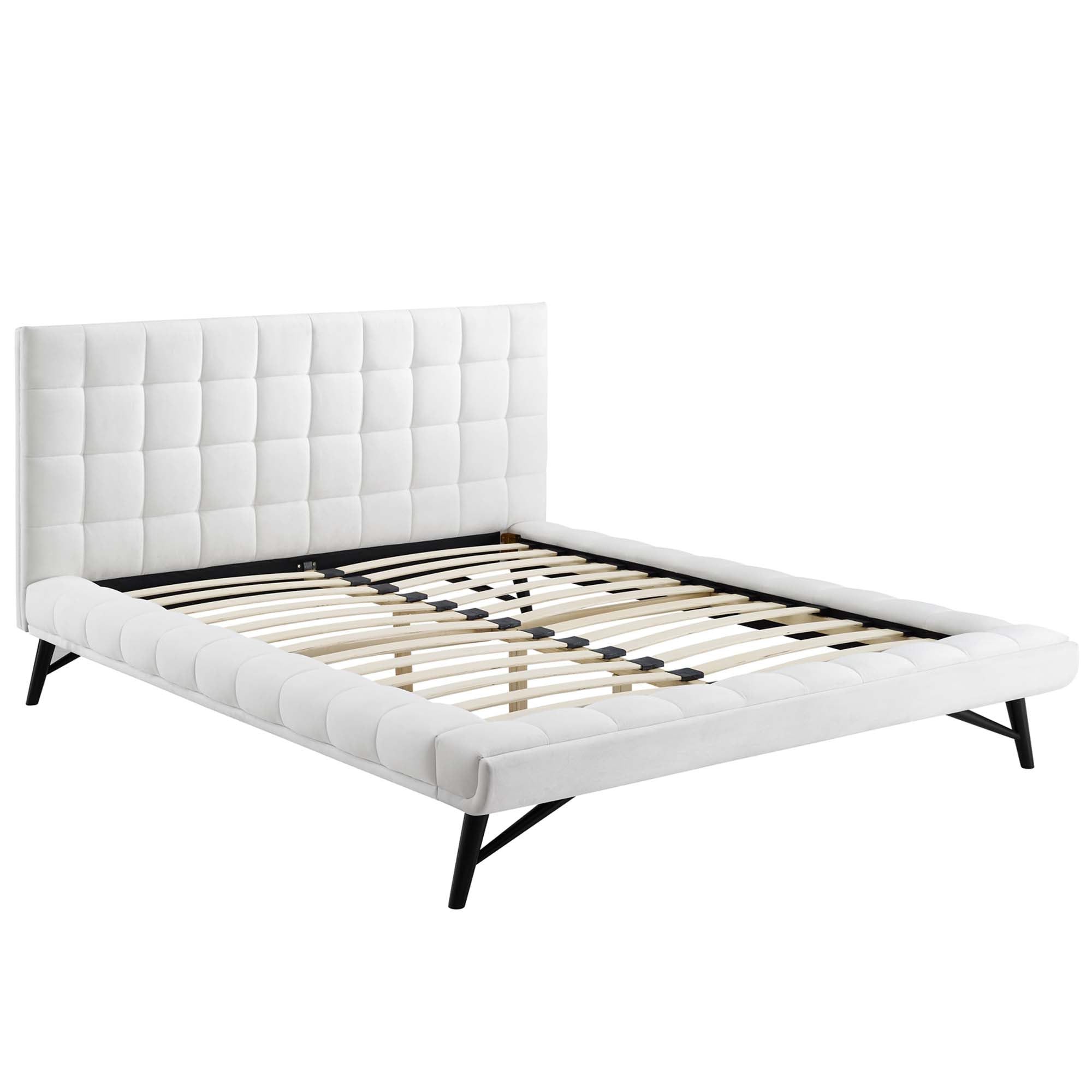 Lysandra Performance Velvet Queen Platform Bed - White Denmark Home