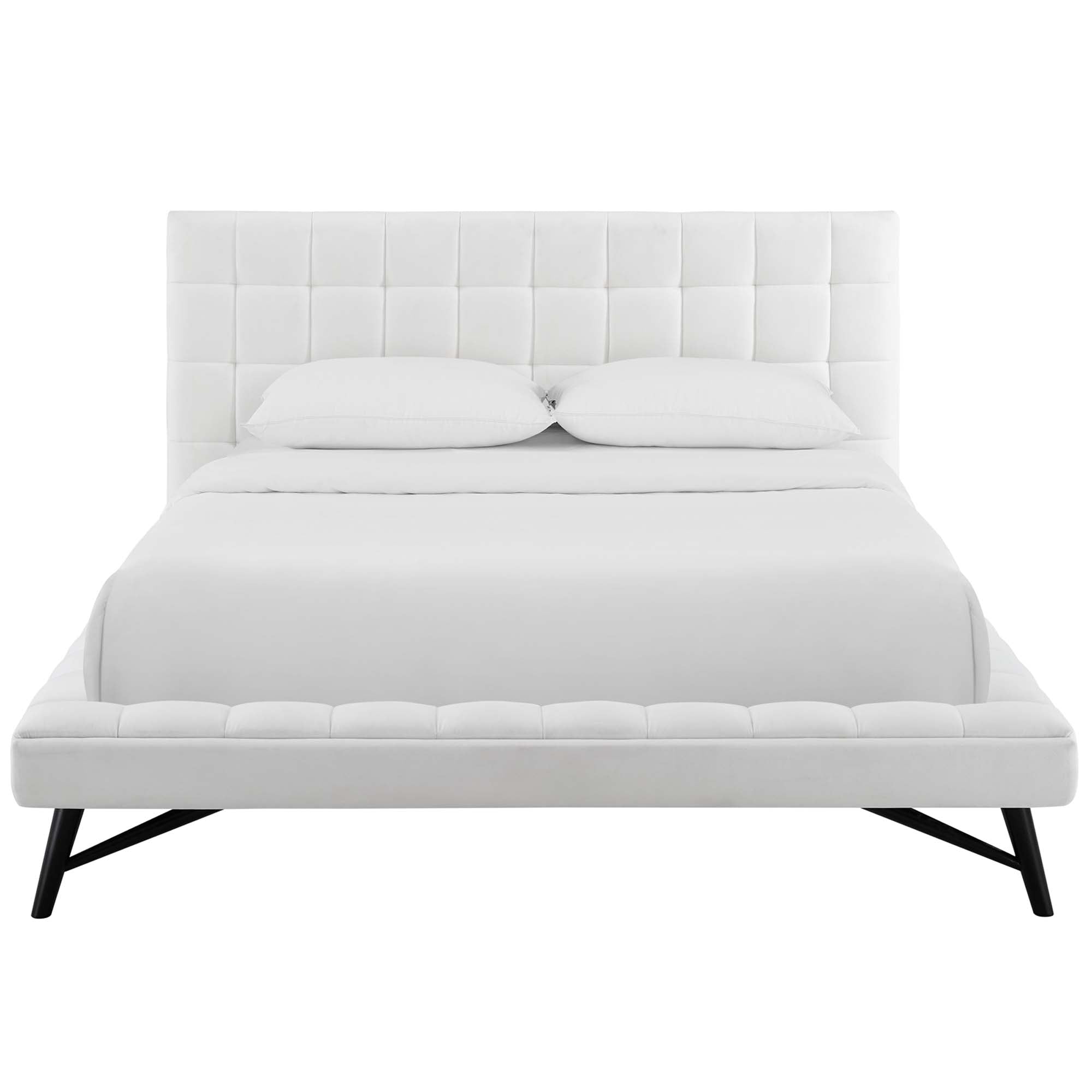 Lysandra Performance Velvet Queen Platform Bed - White Denmark Home