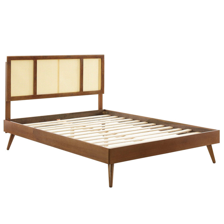 Ribe Woven Cane Rattan King Platform Bed - Walnut Denmark Home