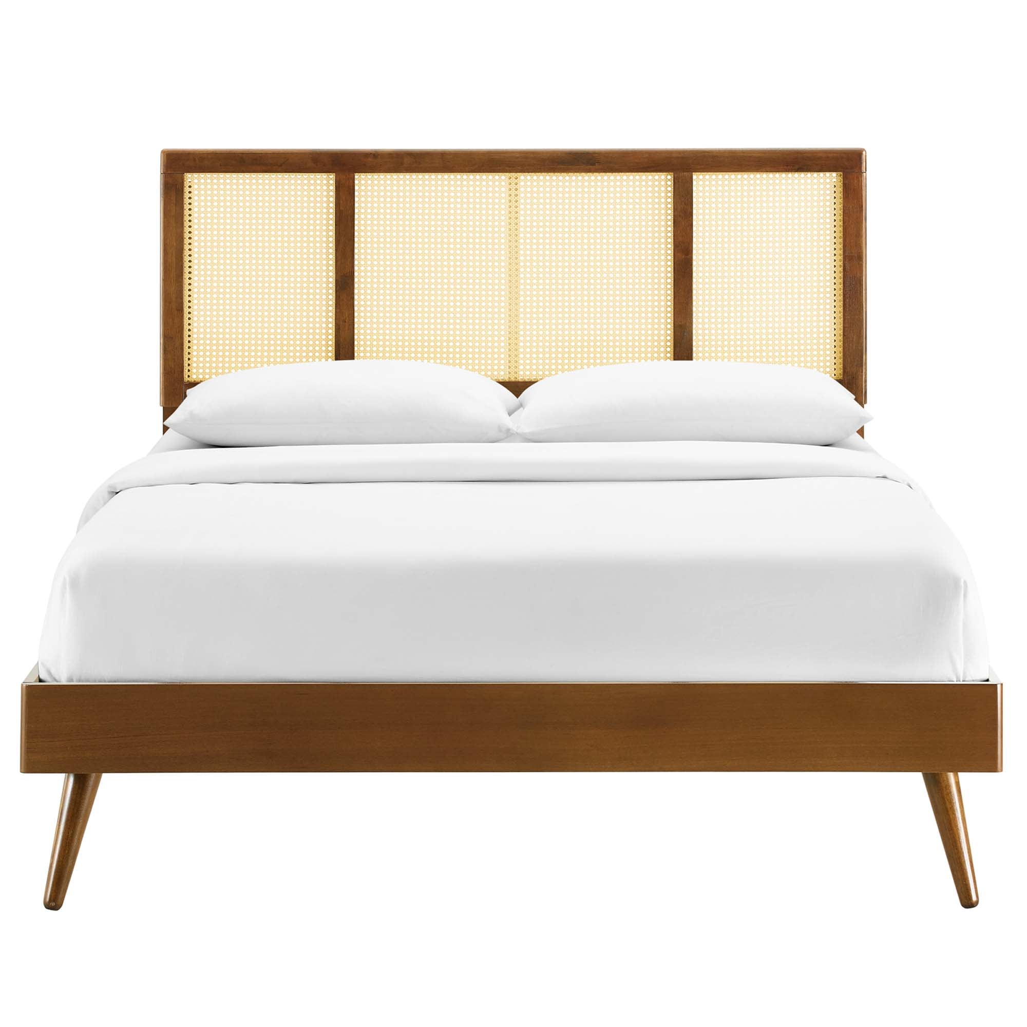Ribe Woven Cane Rattan King Platform Bed - Walnut Denmark Home