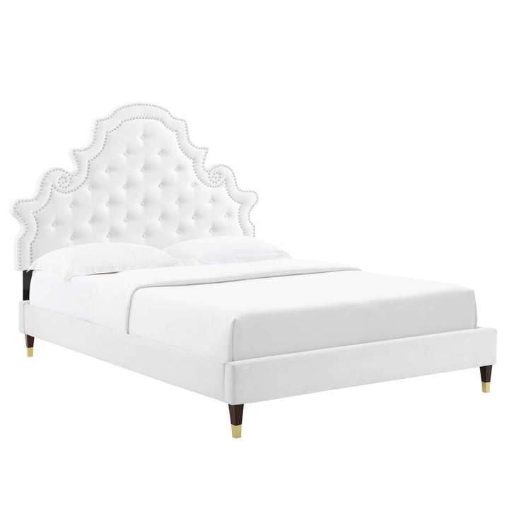 Saga Tufted Performance Velvet Queen Platform Bed - White Denmark Home
