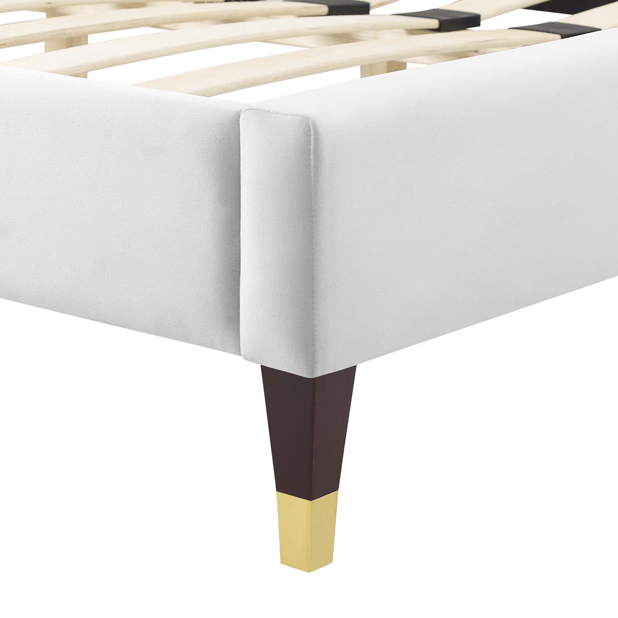 Saga Tufted Performance Velvet Queen Platform Bed - White Denmark Home