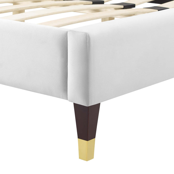 Saga Tufted Performance Velvet Queen Platform Bed - White Denmark Home