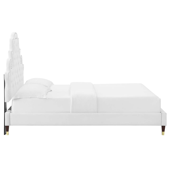 Saga Tufted Performance Velvet Queen Platform Bed - White Denmark Home