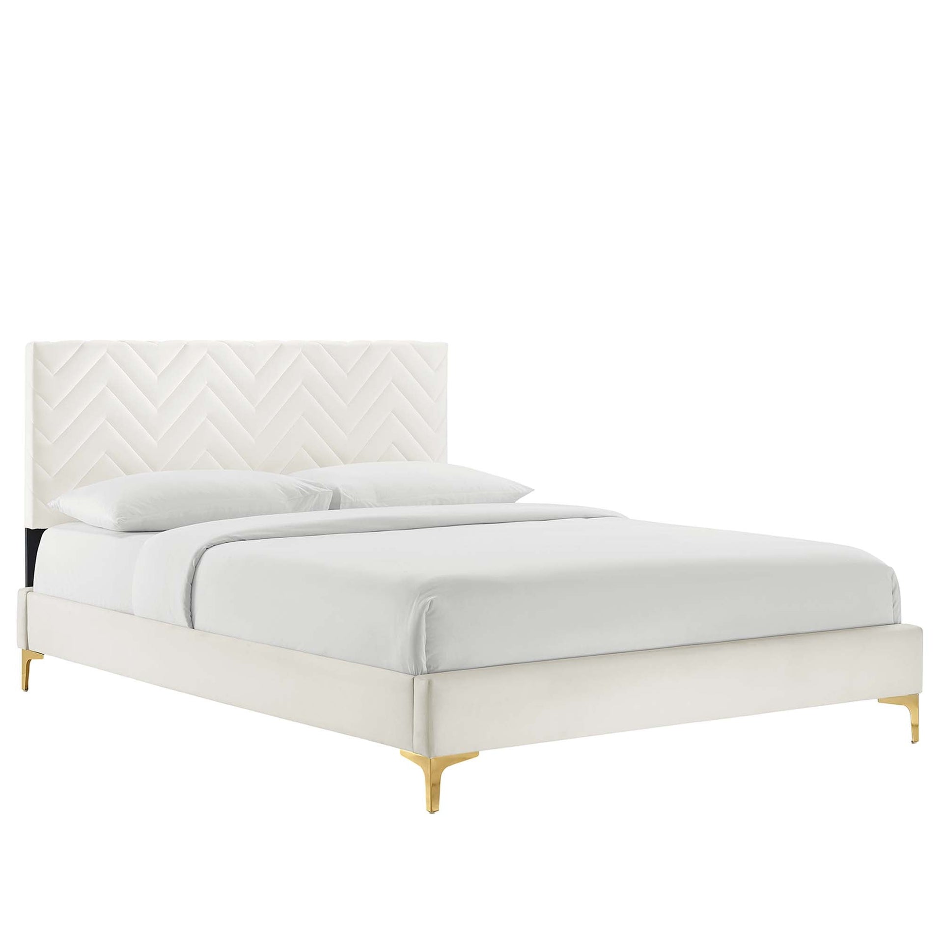 Zerina Tufted Performance Velvet Twin Platform Bed - White Denmark Home