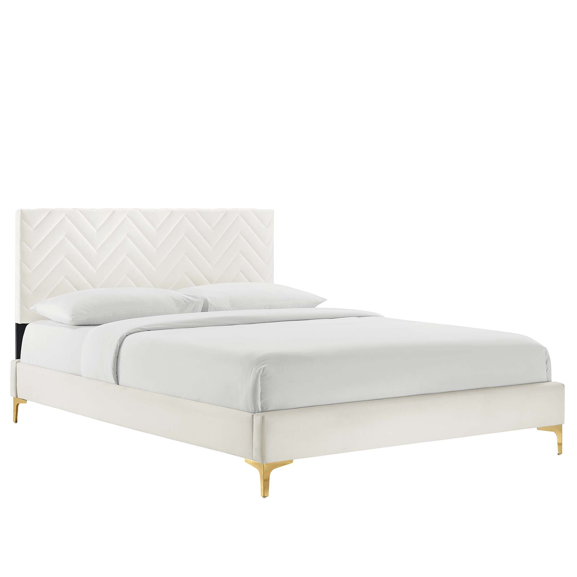 Zerina Tufted Performance Velvet Twin Platform Bed - White Denmark Home